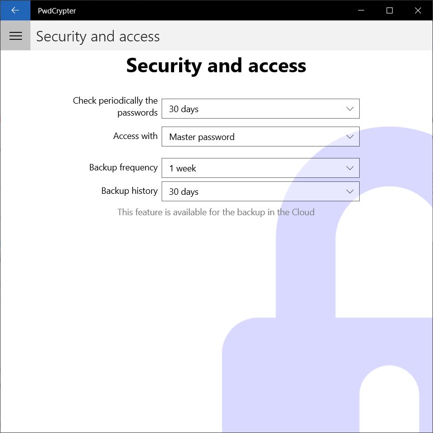 Security and access settings