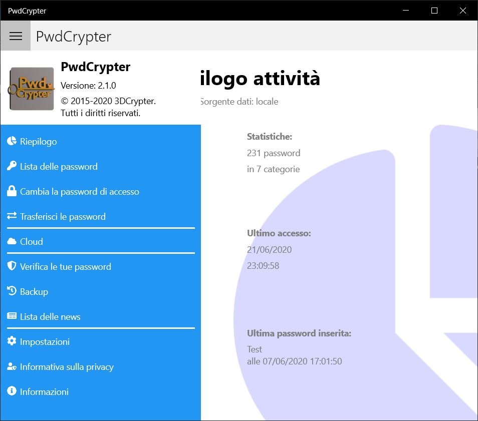 Menu dell'applicazione